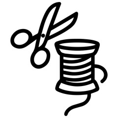 Scissors with thread spool icon with transparent background sewing and crafting illustration
