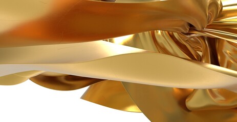 Luxury gold fabric, abstract background, elegant, shiny, metallic, flowing, wave, curve, texture,...