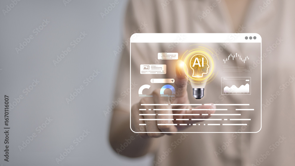 Poster artificial intelligence innovation with light bulb and data analytics