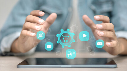 E-commerce Marketing Automation with Digital Shopping Cart Icons