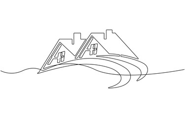 Continuous one line drawing of home icon, vector.