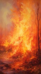 Vintage painting wallpaper fire outdoors nature.