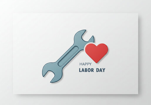 minimalist labor day card with wrench and heart - Powered by Adobe
