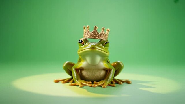 Cute frog green amphibian with crown sitting happy funny animated clip