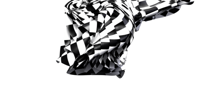 Black and white checkered flag fabric in abstract flowing drape.  Perfect for racing, speed, or competition themes.