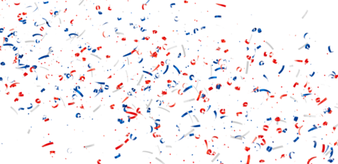 Falling confetti, red, white, and blue ribbons. Perfect for celebrations, holidays, and festive backgrounds.