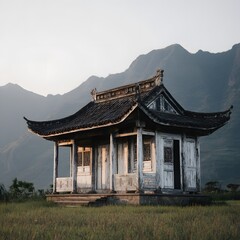 Ancient Abandoned Wooden Home: Embracing Nature's Beauty in Serene Solitude amidst Rustic Mountain Architecture