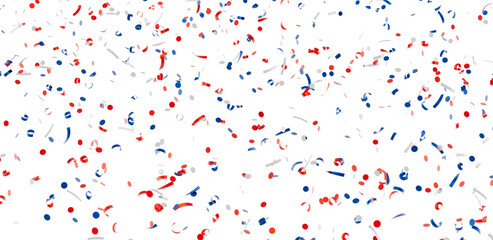 Fototapeta premium Festive confetti background with red, white, and blue elements perfect for celebrations and parties.
