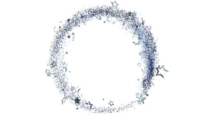 Fototapeta premium Sparkling silver stars and glitter form a beautiful circular frame, perfect for holidays or celebrations. Download now!