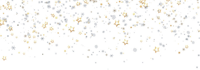 Elegant holiday background with gold and silver stars and snowflakes. Perfect for Christmas, New Year, or winter designs