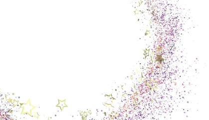 Beautiful golden stars and glitter sparkle on white background. Perfect for festive designs.