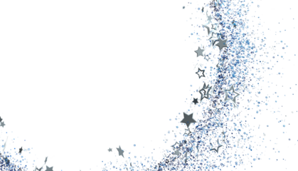 Elegant silver and blue glitter stars on white. Perfect for holidays, celebrations, and festive designs.