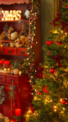 Beautiful vintage Christmas decorations and festive studio setup for photo shootings. 
