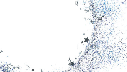Sparkling silver glitter and stars on white. Perfect for holidays, celebrations, and festive designs.