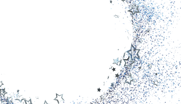 Elegant silver glitter stars border on white. Perfect for invitations, cards, and festive designs.