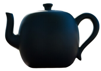 Chinese tea ceremony. Ceramic teapot made of clay and bowls on a wooden background.