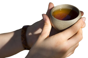 Ceramic bowls made of clay on a wooden background.