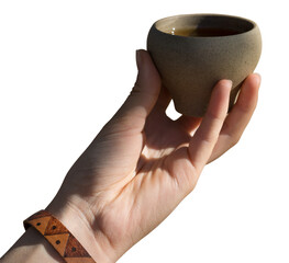Ceramic bowls made of clay on a wooden background.