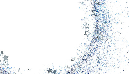 Fototapeta premium Sparkling blue glitter and silver stars on white. Perfect for festive designs, cards, and backgrounds.