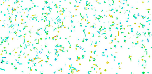 Bright teal, yellow, and green confetti falling on white. Perfect for party invitations, celebrations, and festive designs.