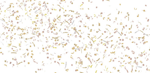 High-resolution image of gold and pink confetti falling on white background. Perfect for party invitations, celebrations, and festive designs.