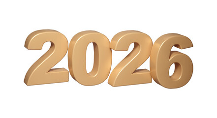 Golden Happy New Year 2026. 3d Christmas number design for poster, banner, greeting background transparent celebration