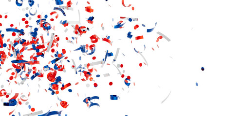 Festive confetti explosion of red, white, and blue ribbons and dots. Perfect for patriotic holidays...