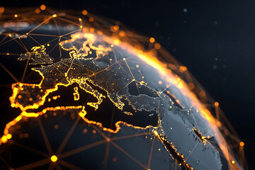 Dynamic glowing Earth network connects continents with vibrant data streams, symbolizing global connectivity and innovation.
