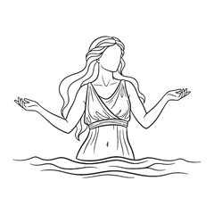 Divine Aphrodite Line Art – Dove Vector Outline Drawing with Romantic Elegance – Aphrodite Drawing – Vector of Aphrodite – Aphrodite Outline – Greek Goddess Lineart