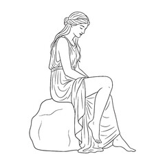 Ethereal Aphrodite Line Art – Seashell and Rose Vector Illustration Classical Goddess Drawing – Aphrodite Drawing – Line Art Drawing of Aphrodite – Aphrodite Icon – Greek Goddess Vector