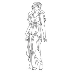 Divine Aphrodite Line Art – Dove and Rose Vector Outline Drawing with Romantic Symbolism – Aphrodite Drawing – Vector of Aphrodite – Aphrodite Outline – Greek Goddess Lineart