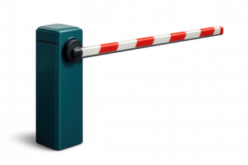 Transparent boom barrier blocking entry, preventing unauthorized access with security control mechanism for protected perimeters