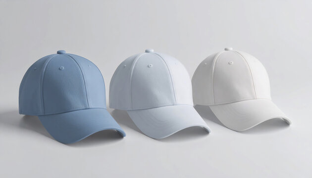 Three cap in a row isolated on a white background.