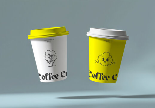 Floating Isolated Paper Coffee Cup Mockup