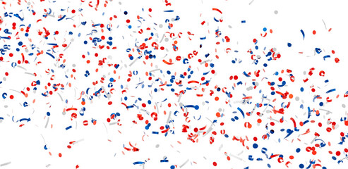 Festive confetti background with red, white, and blue elements perfect for celebrations and holidays.