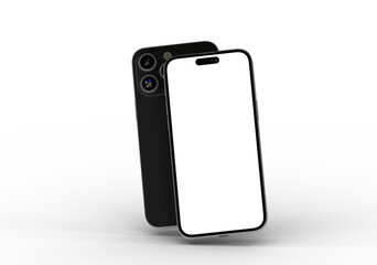 High-quality photo of a black smartphone mockup with blank screen, perfect for app presentations.