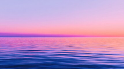 Obraz premium Serene twilight over calm ocean waters, reflecting vibrant hues of purple and pink, peaceful ambiance