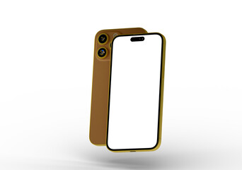 High-quality 3D render of a golden smartphone with a blank screen, perfect for app presentations or website mockups.