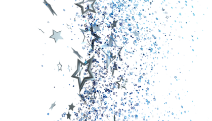 Stunning image of silver and blue stars bursting across a white background. Perfect for celebration, festive, and holiday designs.