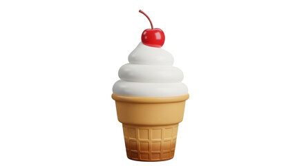 Isolated Ice Cream Cone with Cherry Topping