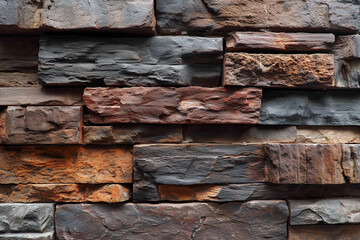 natural stone pattern on the exterior wall of the house, natural rough texture details, grayish brown color