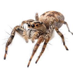 Jumping spider with large eyes and hairy legs isolated on transparent background