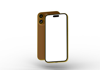 High-quality image of a golden smartphone mockup with a blank screen, ideal for app presentations and website designs.