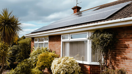 Modern Brick House with Solar Panels on the Roof for Sustainable Energy