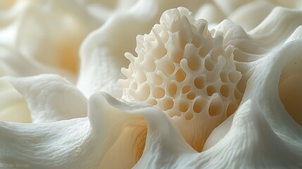 Abstract macro photo of creamy white organic form suggesting a delicate natural texture