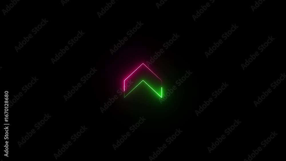 Poster neon pointing arrow line glowing animation. up direction arrow motion. neon arrow icon isolated. fut