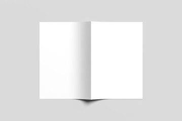 Realistic Bi-fold brochure mock-up. White paper flyer with isolated shadow. Blank card menu