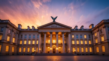 Obraz premium Grand Classical Building at Sunset with Eagle Statue