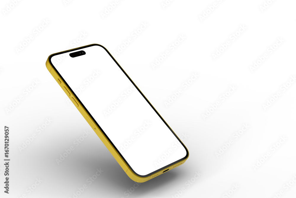 Poster high-quality image of a yellow smartphone with a blank screen, perfect for app presentations or mobi