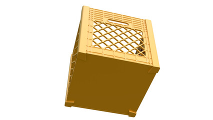 The isolated yellow milk crate 3D modeling transparent object.
